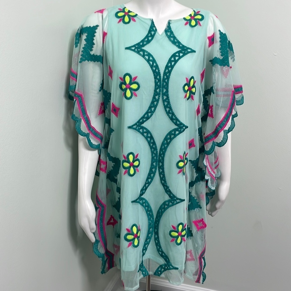 Cat & Jack boho aqua embroidered swimsuit coverup NEW
